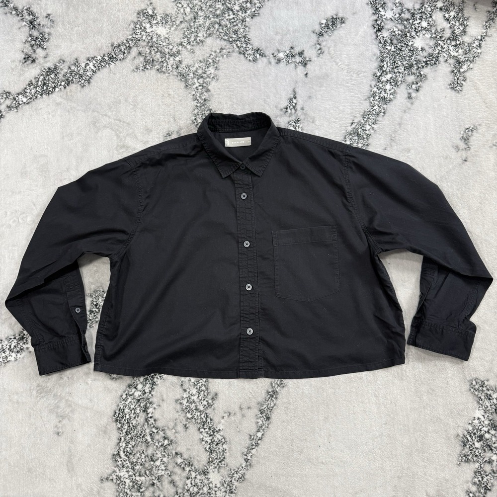 Everlane Womens Black Cropped Button Front Shirt Oversized Large Lightweight